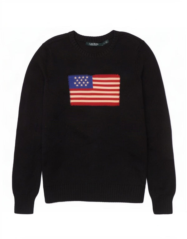 Ralph Lauren Womens Graphic Boat Neck Jumper Sweater UK 10 Small Black USA