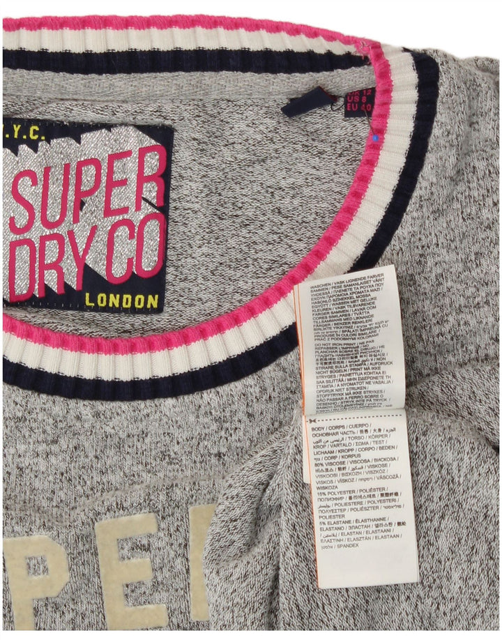 SUPERDRY Womens Graphic Sweatshirt Jumper UK 12 Medium Grey Viscose