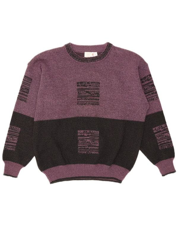 Vintage Mens Boat Neck Jumper Sweater IT 48/50 Medium Purple Colourblock