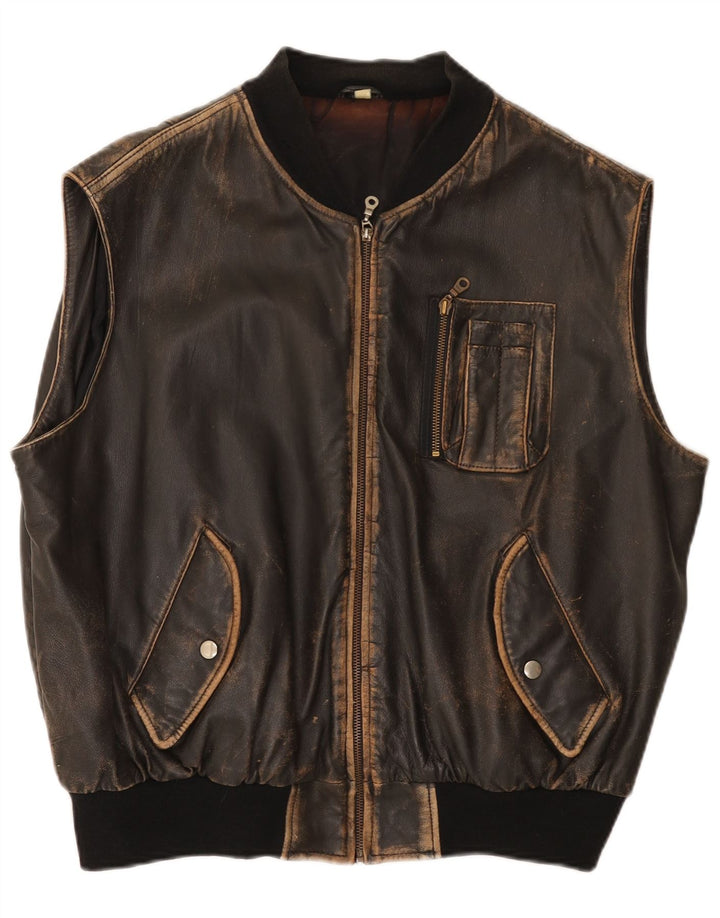 Conbipel Mens Leather Gilet IT 50 Large Brown Leather