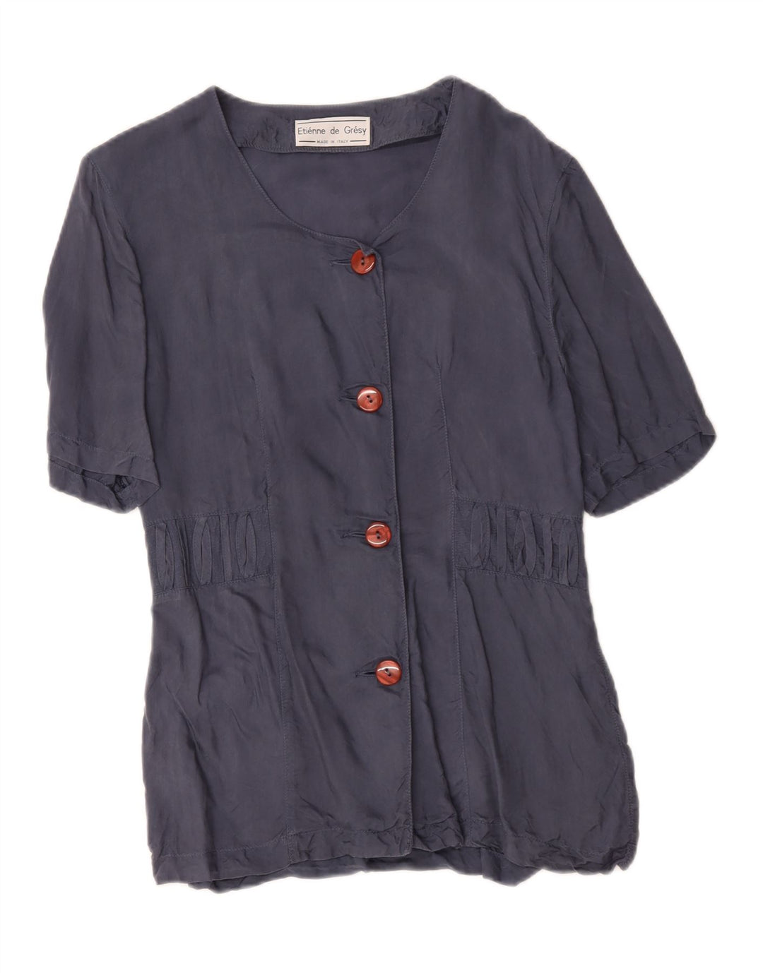 Vintage Womens Short Sleeve 4 Button Blazer Jacket UK 14 Medium Navy Blue