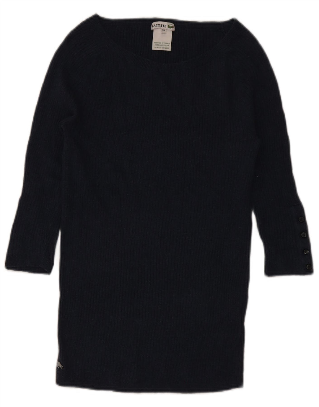 Lacoste Womens 3/4 Sleeve Boat Neck Jumper Sweater Size 38 Medium Navy Blue