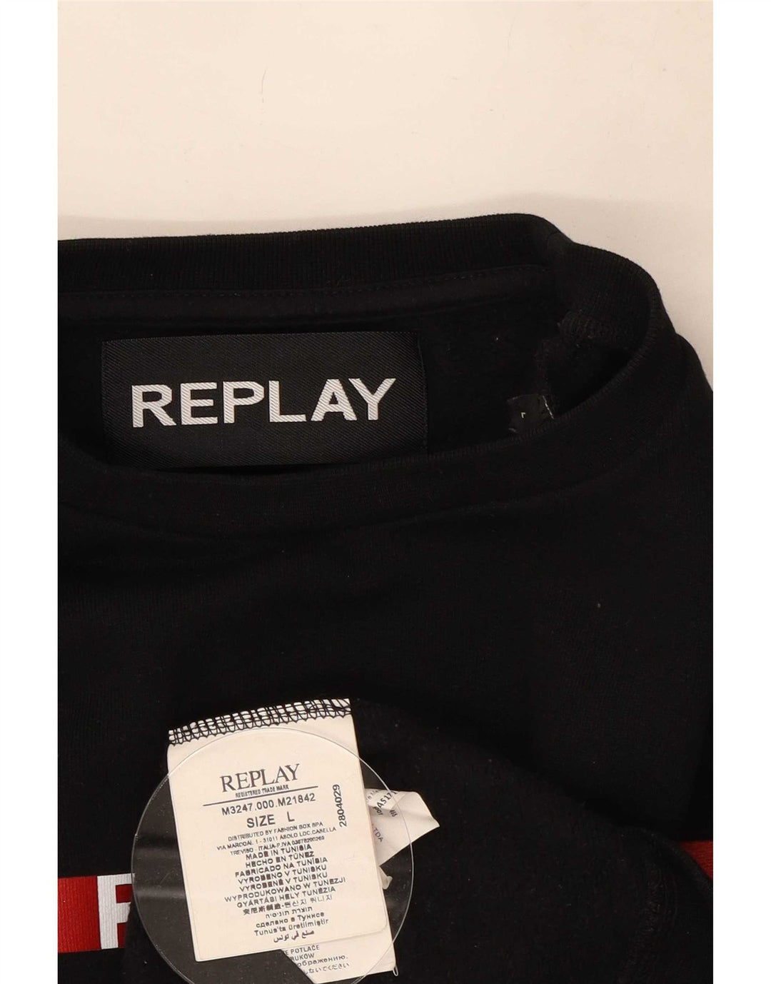 Replay Mens Graphic Sweatshirt Jumper Large Black Colourblock Cotton
