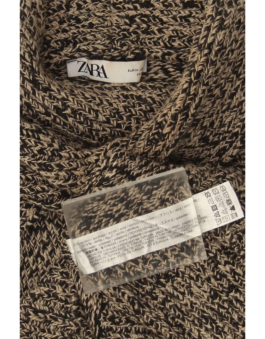 Zara Womens Turtle Neck Jumper Sweater UK 14 Medium Black Flecked Acrylic