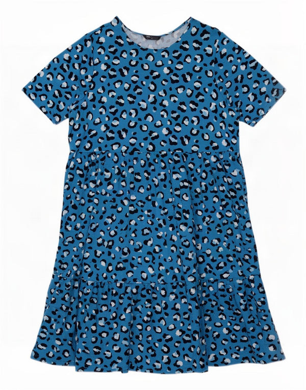 Marks & Spencer Womens Tiered Dress UK 24 4XL Blue Animal Print Viscose
