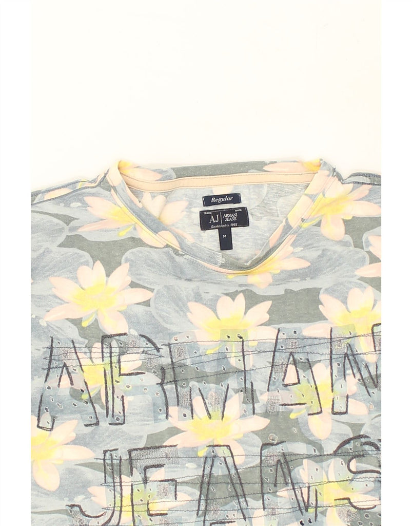 ARMANI Womens Graphic T-Shirt Top UK 14 Medium Grey Floral | Vintage Armani | Thrift | Second-Hand Armani | Used Clothing | Messina Hembry 