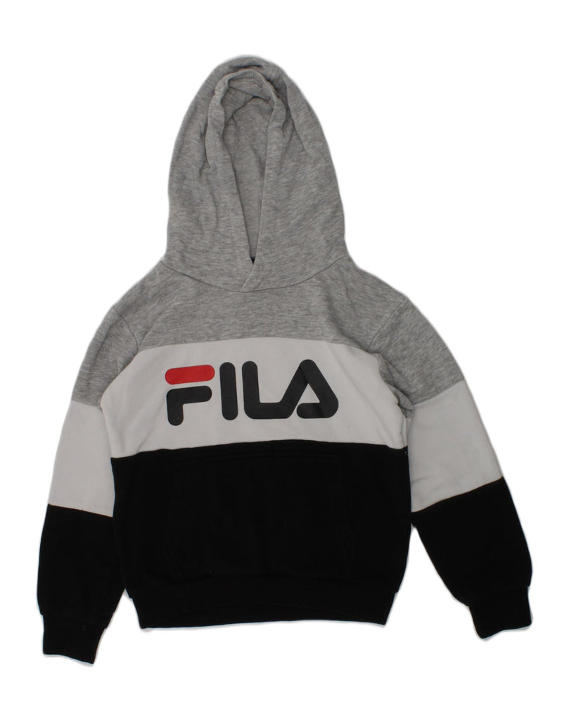 FILA Boys Graphic Hoodie Jumper 5-6 Years Grey Colourblock Cotton | Vintage Fila | Thrift | Second-Hand Fila | Used Clothing | Messina Hembry 