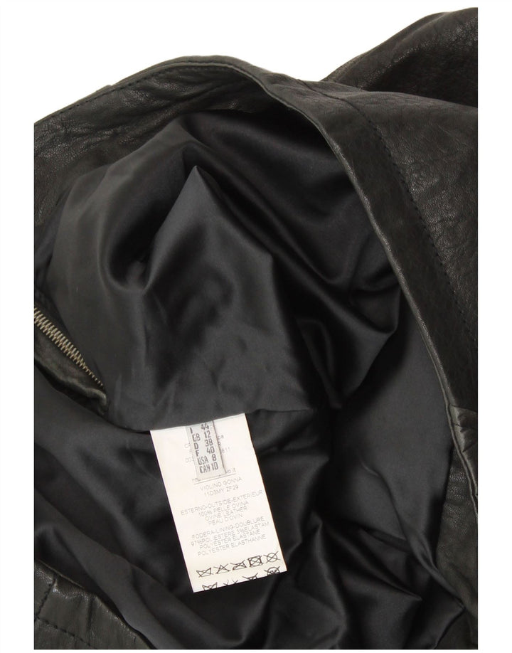 VINTAGE Womens Leather Skirt UK 12 Medium W30  Black Patchwork Leather