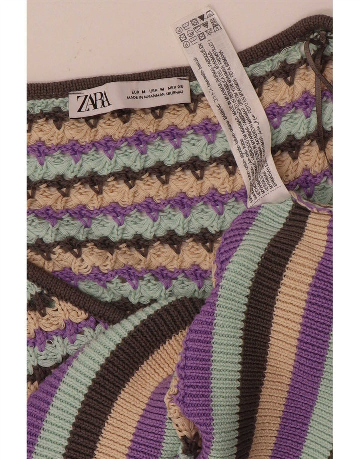 Zara Womens Crop V-Neck Jumper Sweater UK 12 Medium Multicoloured Striped