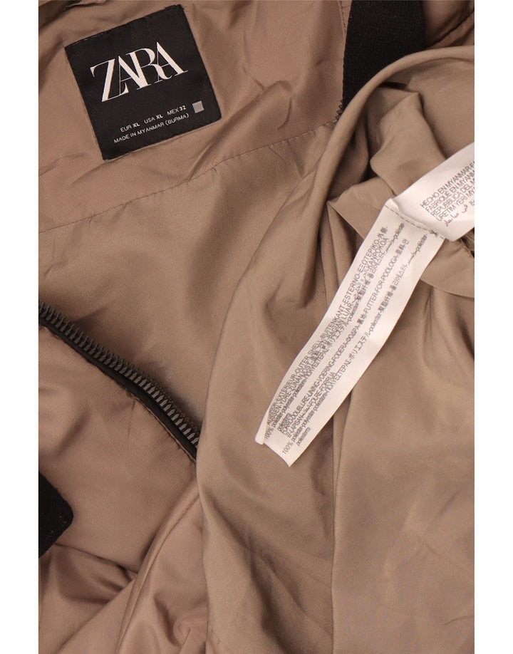 Zara Womens Hooded Oversized Padded Coat UK 18 XL Brown Polyester