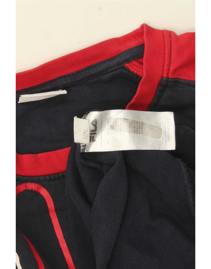 Fila Mens Graphic Sweatshirt Jumper Large Navy Blue Colourblock Cotton