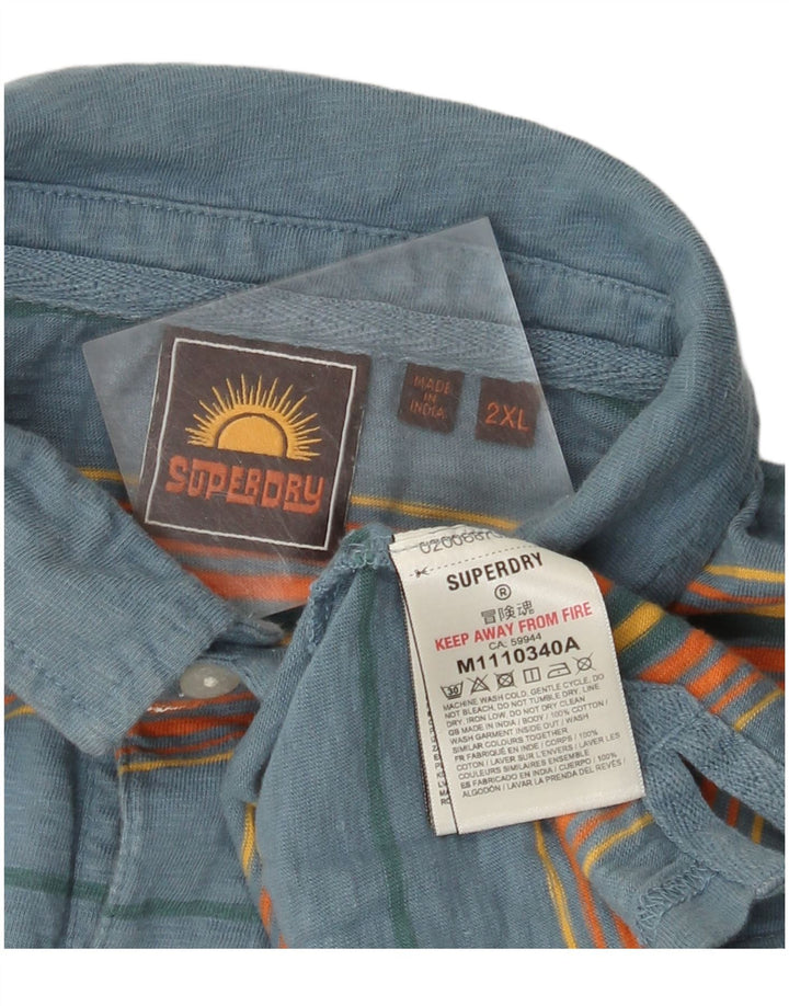 Superdry Mens Polo Shirt 2XL Blue Striped Cotton