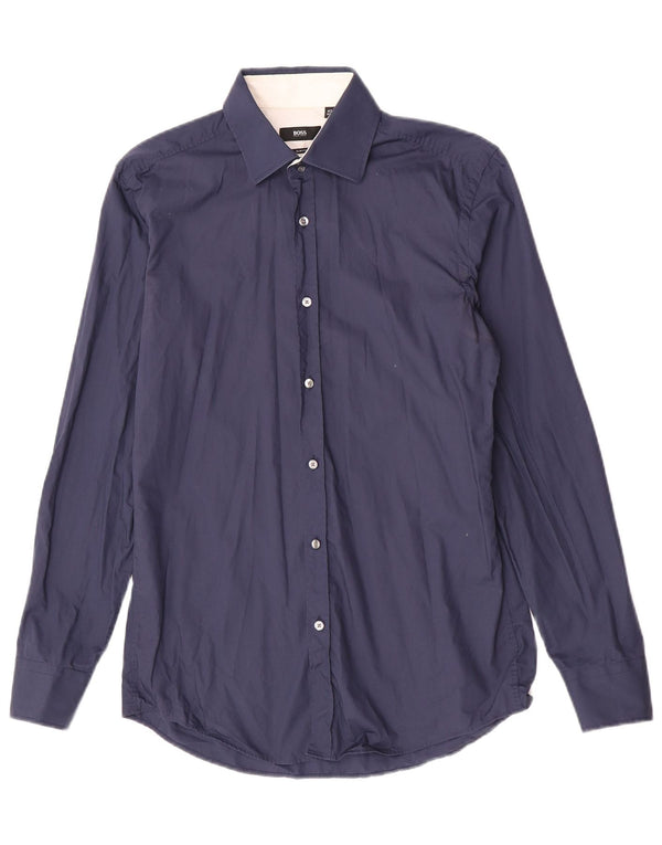 Hugo Boss Mens Slim Fit Shirt Size 40 15 3/4 Medium Navy Blue Cotton