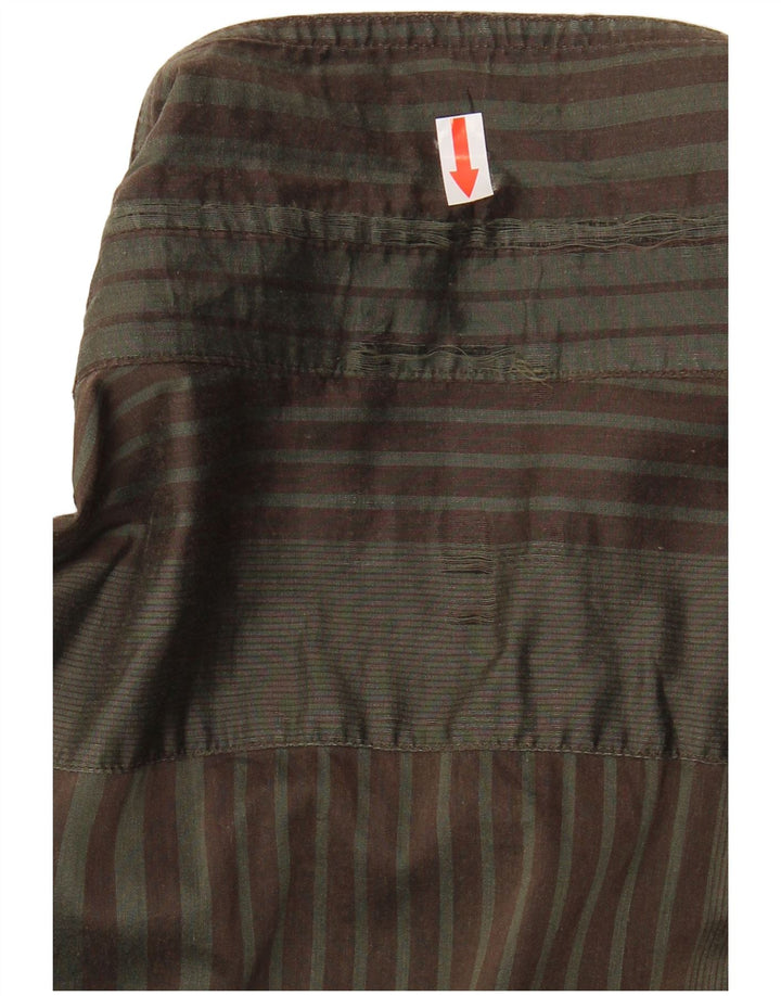 Trussardi Jeans Mens Shirt 3XL Khaki Striped Cotton