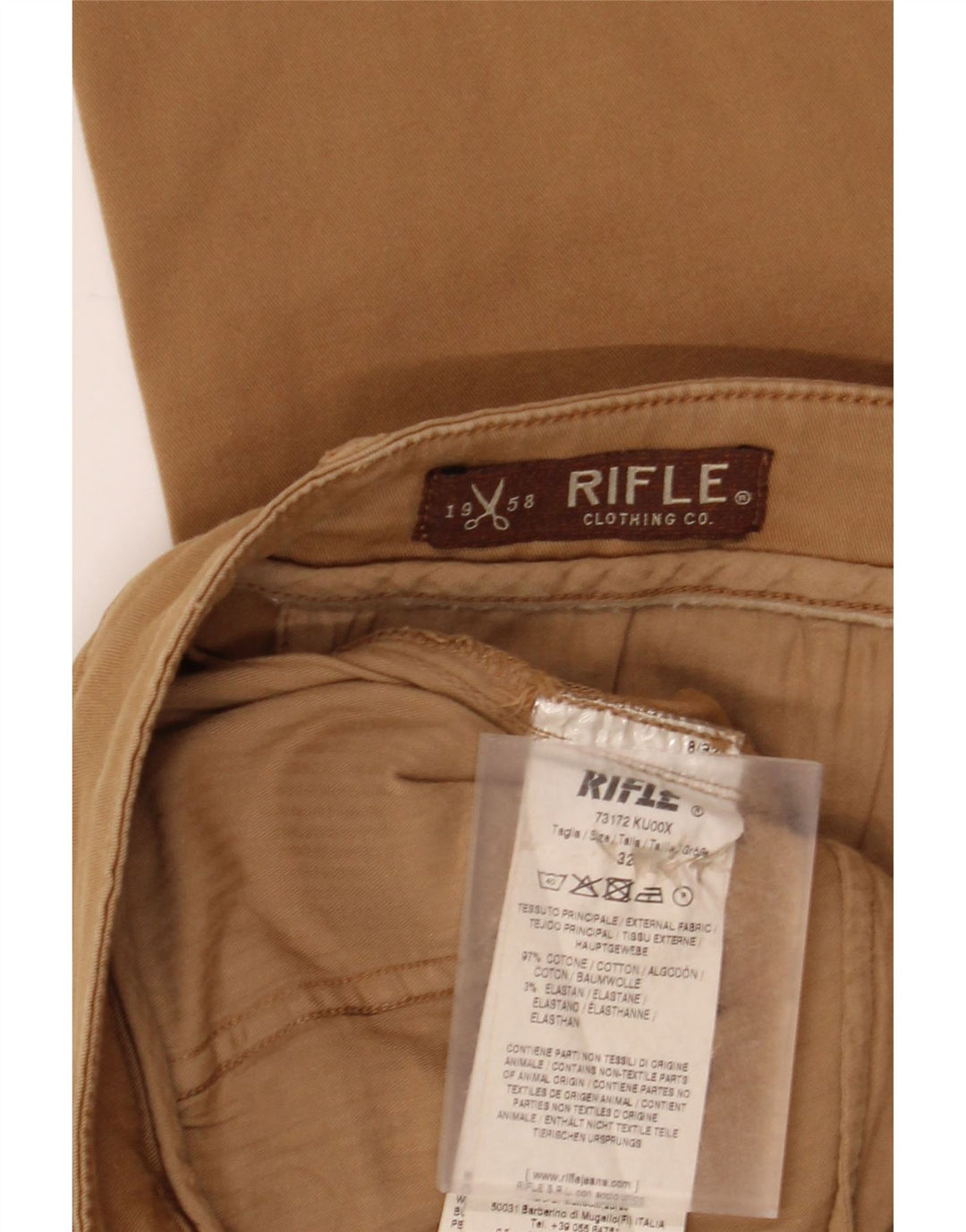RIFLE Mens Slim Chino Trousers W32 L30 Beige Cotton