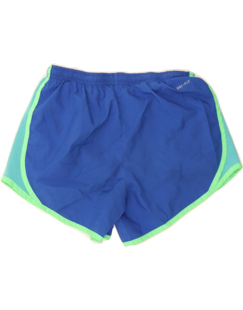 NIKE Womens Dri Fit Sport Shorts UK 14 Large Blue Colourblock Vintage Nike and Second-Hand Nike from Messina Hembry 