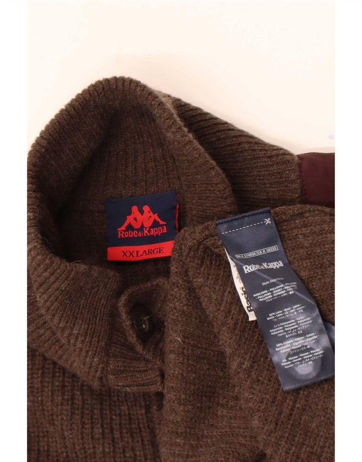 Kappa Mens Button Neck Jumper Sweater 2XL Brown Colourblock Wool