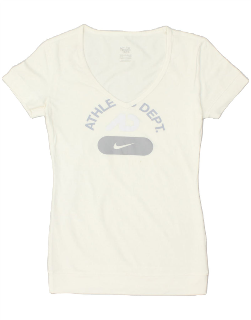 NIKE Womens Graphic T-Shirt Top UK 4/6 XS White | Vintage Nike | Thrift | Second-Hand Nike | Used Clothing | Messina Hembry 