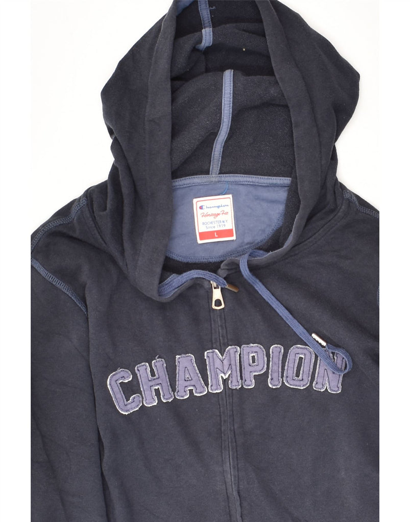 CHAMPION Womens Graphic Zip Hoodie Sweater UK 16 Large Navy Blue | Vintage Champion | Thrift | Second-Hand Champion | Used Clothing | Messina Hembry 