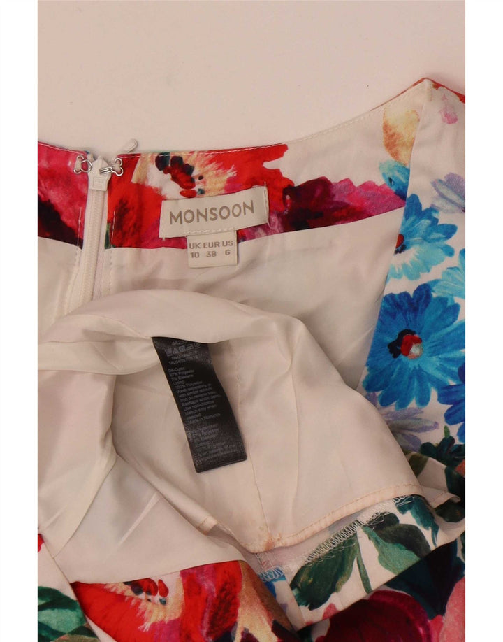 Monsoon Womens Sheath Dress UK 10 Small White Floral Polyester