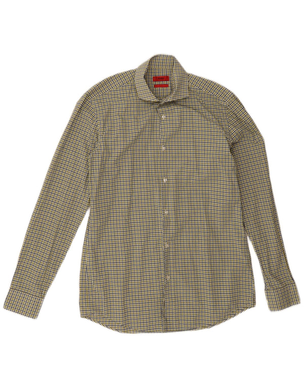 Hugo Boss Mens Slim Fit Shirt Size 15 1/2 Medium Green Gingham Cotton