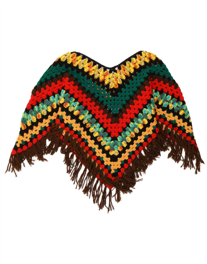 Vintage Womens Asymmetric Poncho Jumper One Size Multicoloured Colourblock