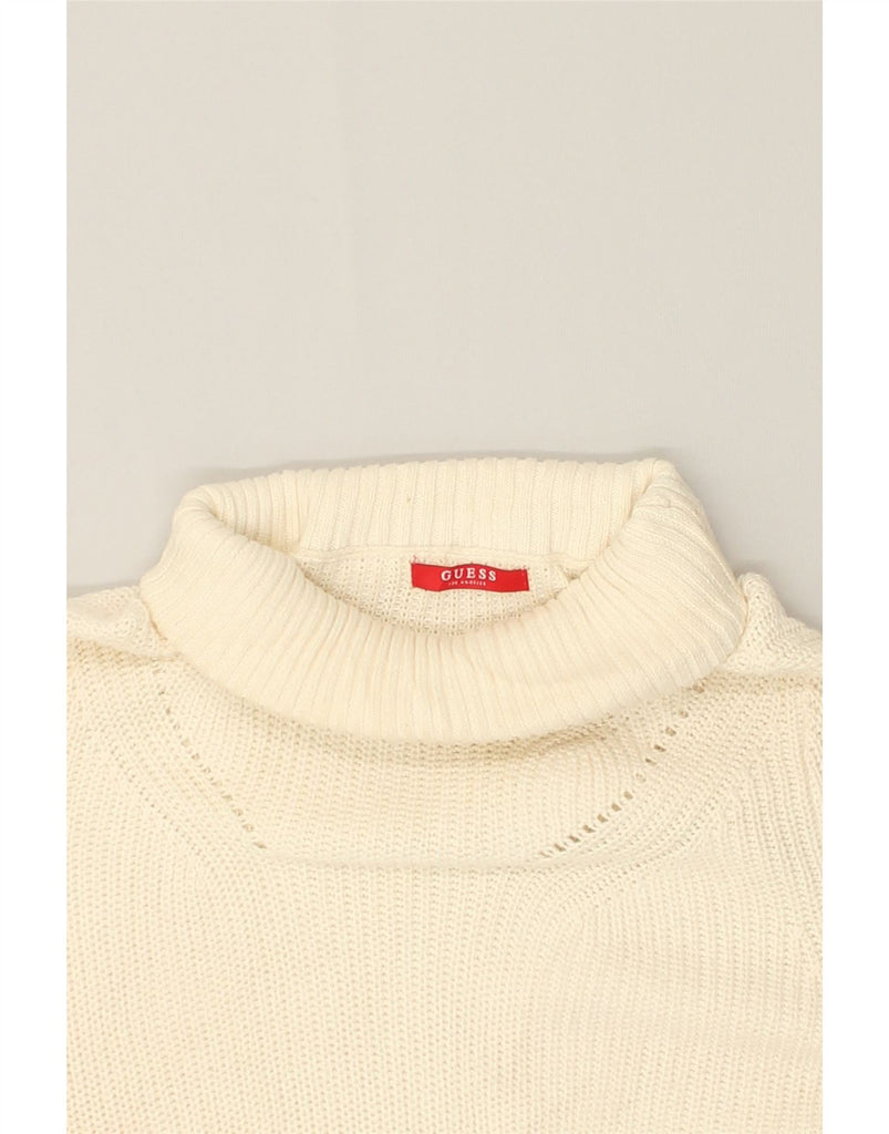 GUESS Womens Longline Loose Fit Roll Neck Jumper Sweater UK 6 XS Beige | Vintage Guess | Thrift | Second-Hand Guess | Used Clothing | Messina Hembry 