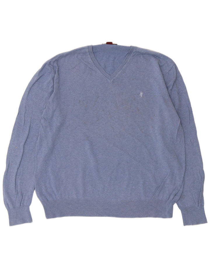 Marlboro Classics Mens V-Neck Jumper Sweater 2XL Blue