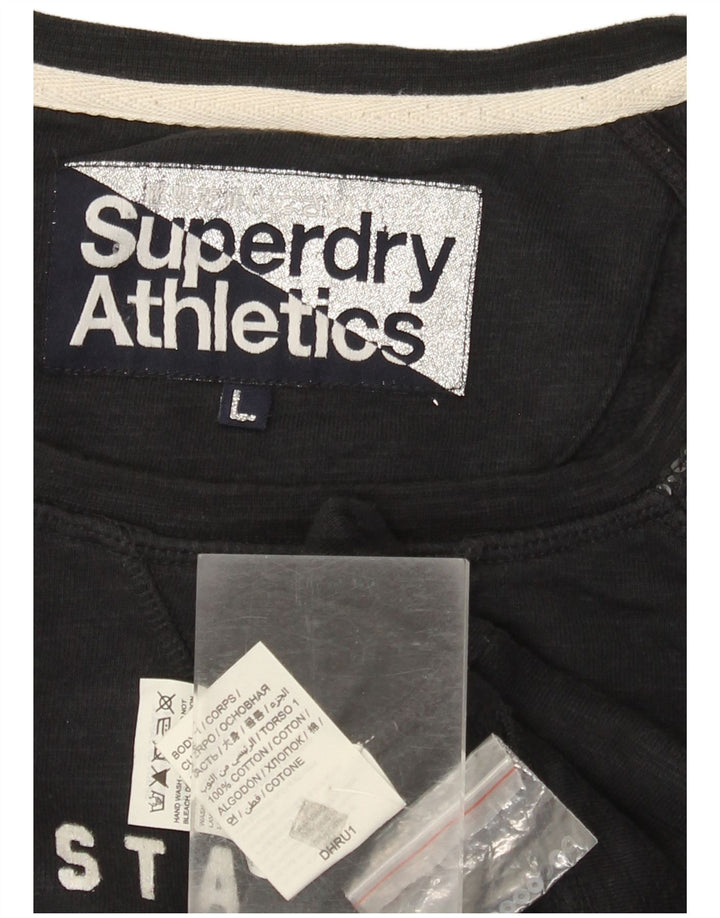 SUPERDRY Womens Graphic Sweatshirt Jumper UK 16 Large Black Cotton