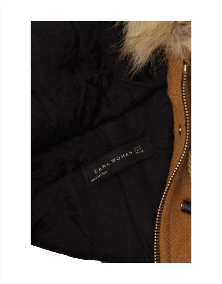 ZARA Womens Hooded Duffle Coat UK 14 Medium Brown Wool Vintage Zara and Second-Hand Zara from Messina Hembry 