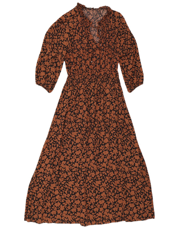 Phase Eight Womens 3/4 Sleeve Maxi Dress UK 16 Large Brown Floral Viscose