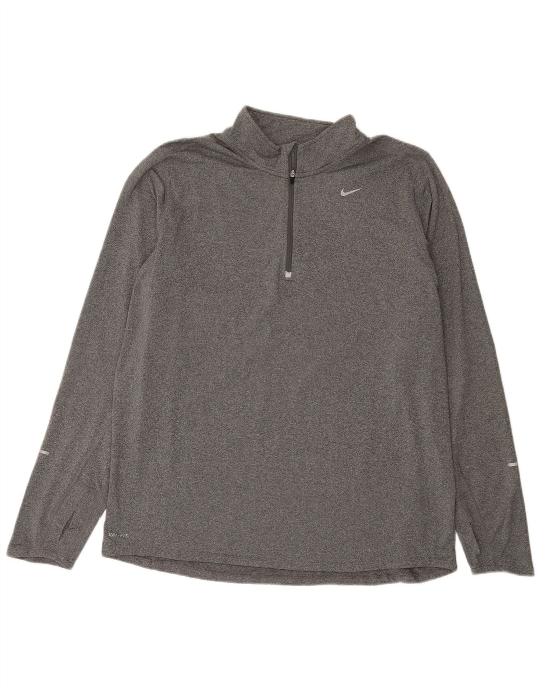 Nike Mens Dri Fit Zip Neck Top Long Sleeve XL Grey Flecked Polyester