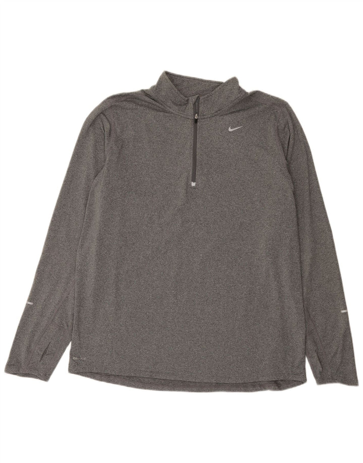 Nike Mens Dri Fit Zip Neck Top Long Sleeve XL Grey Flecked Polyester