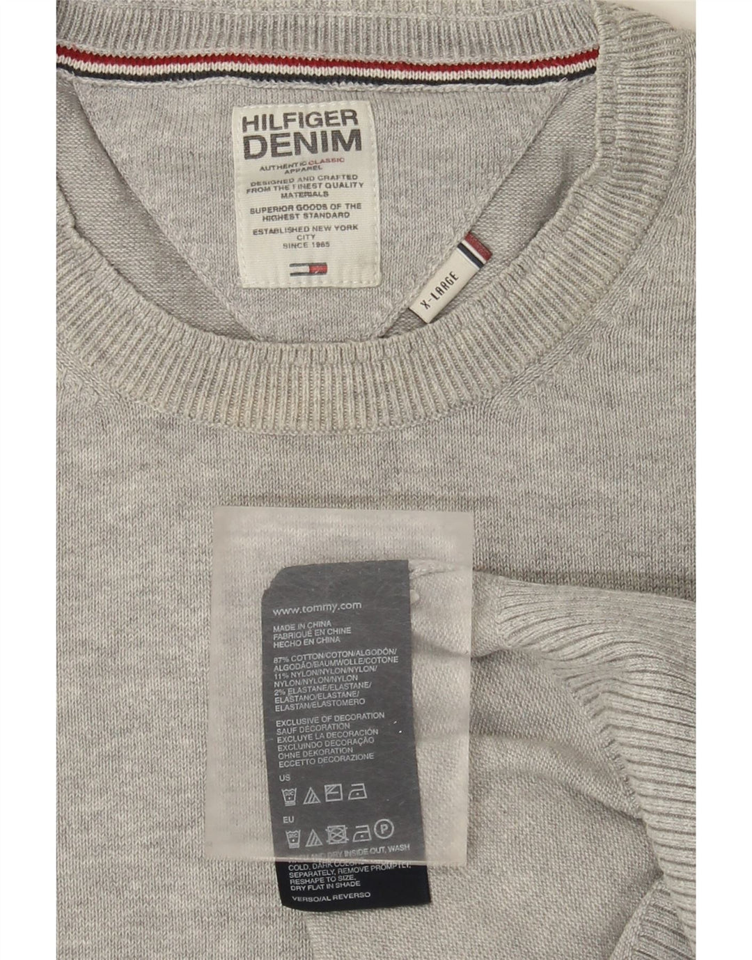 Tommy Hilfiger Mens Crew Neck Jumper Sweater XL Grey Cotton