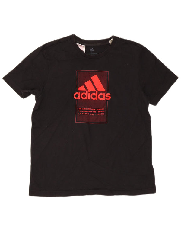 Adidas Boys Graphic T-Shirt Top 13-14 Years Large Black Cotton