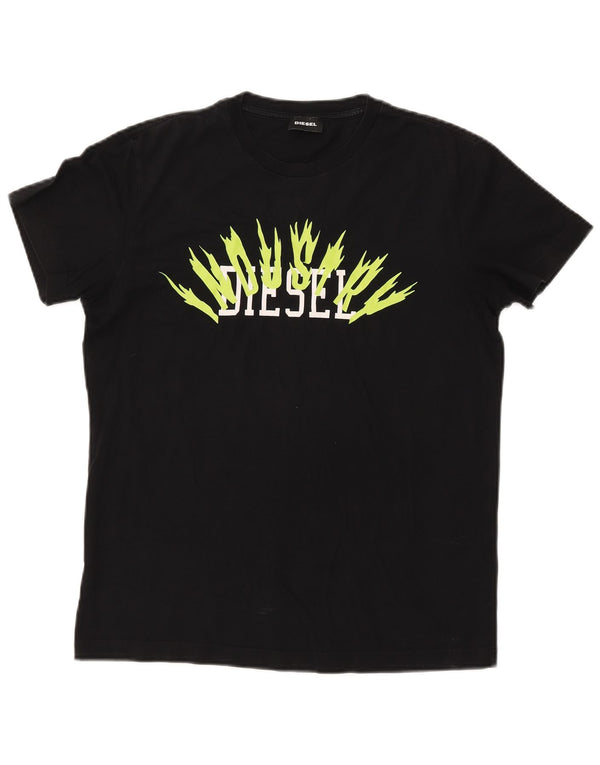 DIESEL Womens Graphic T-Shirt Top UK 14 Medium Black Cotton