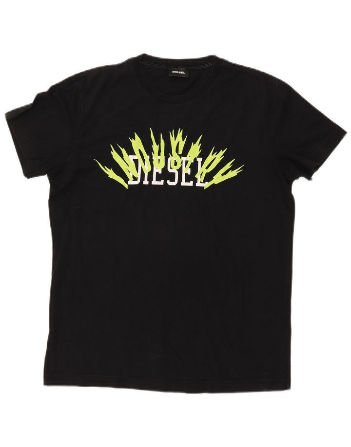 DIESEL Womens Graphic T-Shirt Top UK 14 Medium Black Cotton