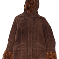 Conbipel Womens Hooded Suede Overcoat IT 44 Medium Brown Leather
