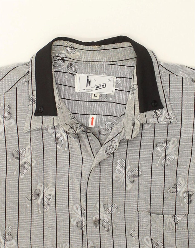 VINTAGE Mens Shirt Large Grey Striped | Vintage Vintage | Thrift | Second-Hand Vintage | Used Clothing | Messina Hembry 