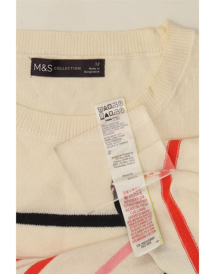 Marks & Spencer Womens Crew Neck Jumper Sweater UK 12 Medium White Striped