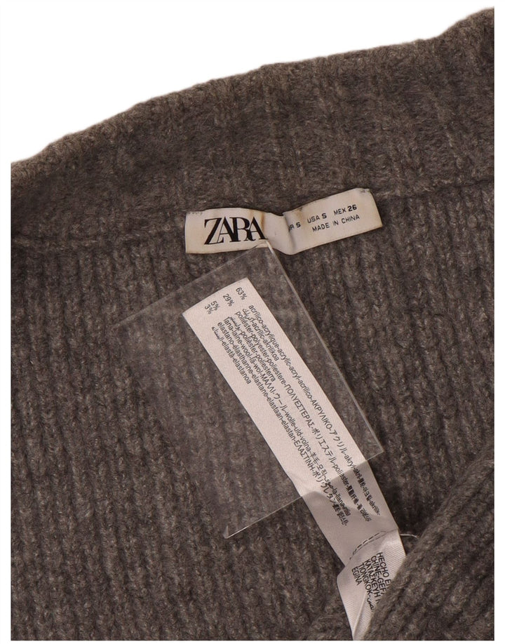 Zara Womens Crop Oversized Cardigan Sweater UK 10 Small Grey Acrylic