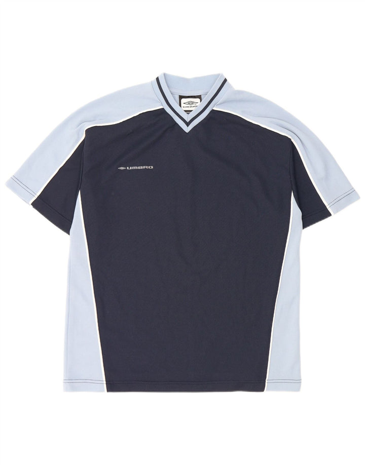 Umbro Mens T-Shirt Top Medium Navy Blue Colourblock Polyester