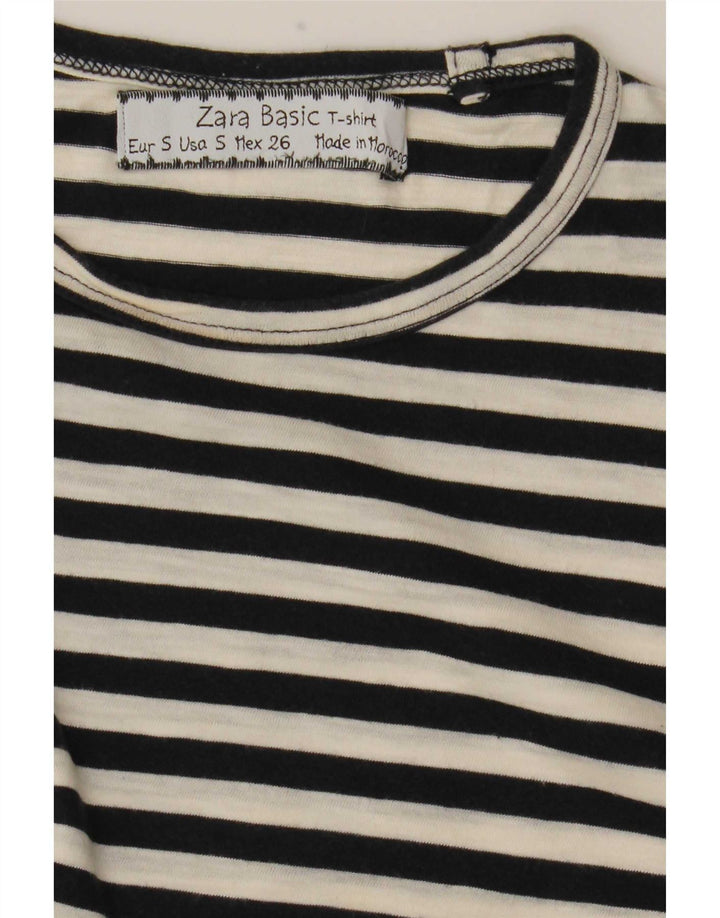 Zara Womens Top Long Sleeve UK 10 Small Black Striped