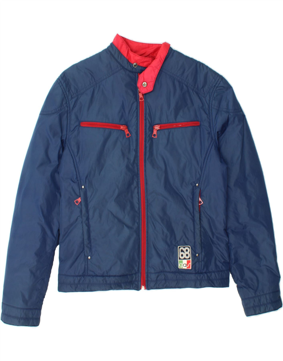 GAS Womens Graphic Bomber Jacket UK 16 Large Navy Blue Vintage Gas and Second-Hand Gas from Messina Hembry 