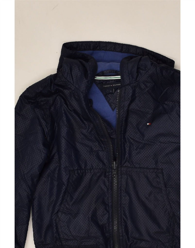 TOMMY HILFIGER Boys Hooded Bomber Jacket 5-6 Years Navy Blue Nylon | Vintage Tommy Hilfiger | Thrift | Second-Hand Tommy Hilfiger | Used Clothing | Messina Hembry 