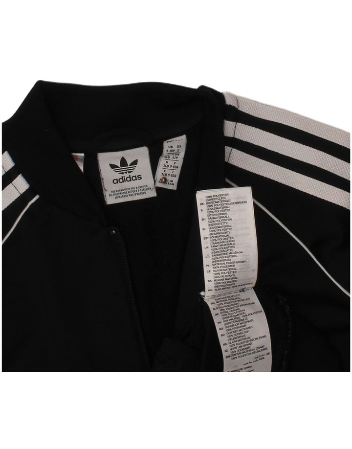 ADIDAS Boys Tracksuit Top Jacket 9-10 Years Black Polyester