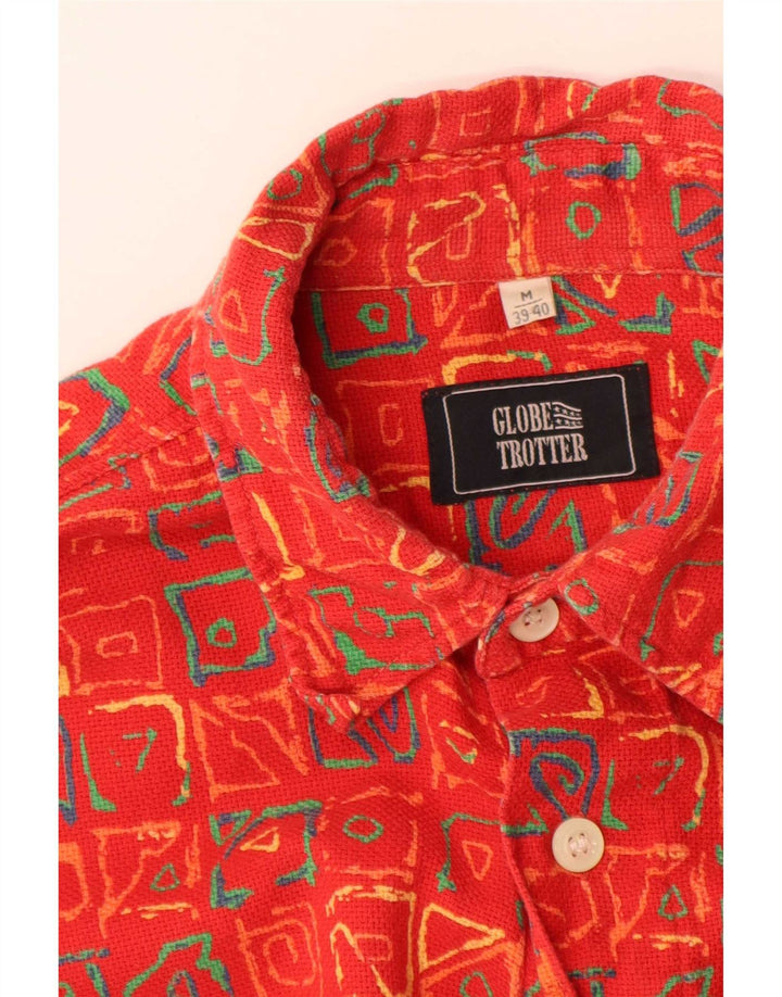 Globe Trotter Mens Short Sleeve Shirt Size 39/40 Medium Red Geometric