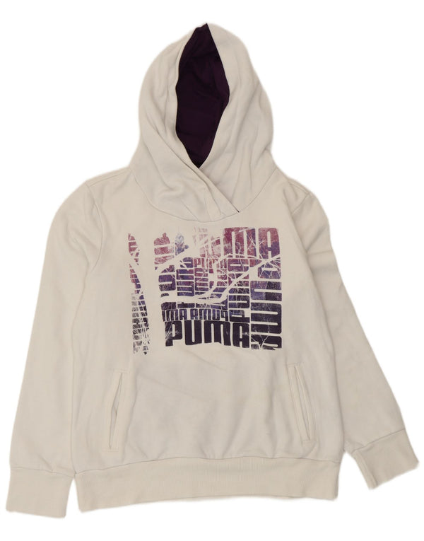 Puma Womens Graphic Hoodie Jumper UK 14 Large  White Cotton