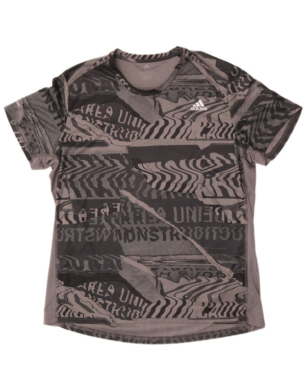 Adidas Mens Aeroready Graphic T-Shirt Top XL Grey Geometric Polyester
