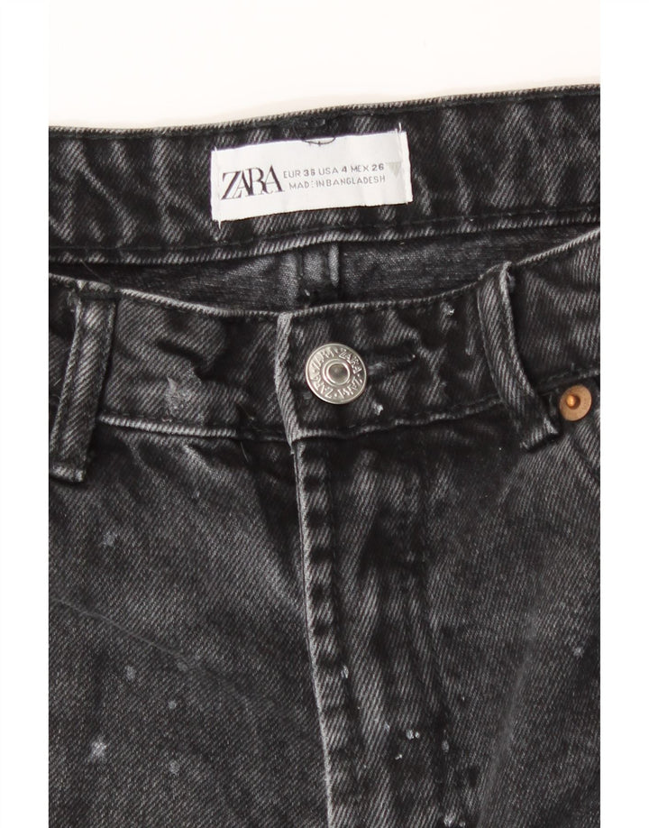 Zara Womens Distressed Denim Shorts EU 36 XS W26  Black